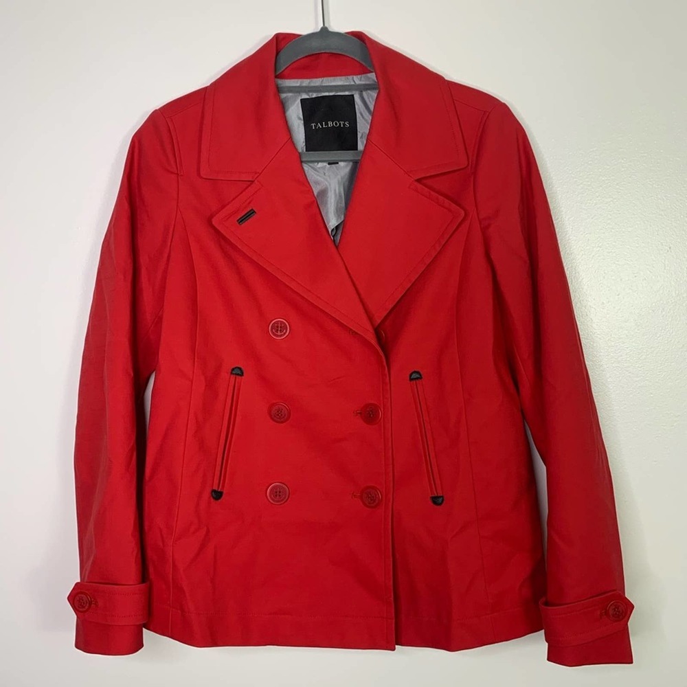 Talbots Red Lightweight Double Breasted Peacoat - image 1